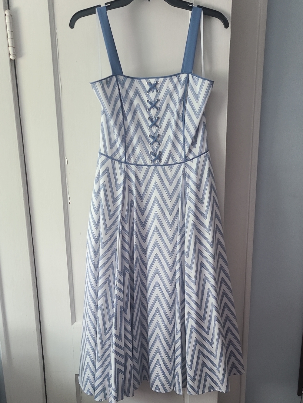 Blue and White Chevron Fit-and-Flare Dress NWOT